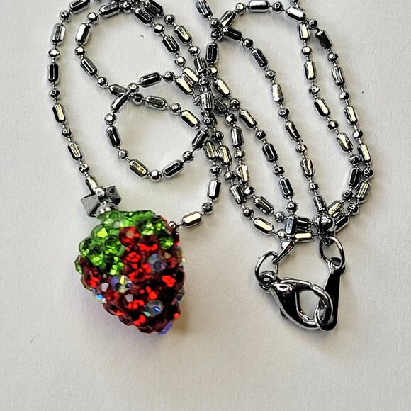 Kids, Teens Red Strawberry Pendant with Swaroski elements on a 18k Silver Chain - Picture 1 of 13
